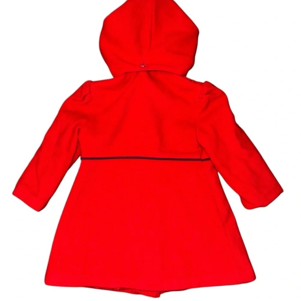 📌Red Wool Girls Hooded Coat Size 6 Classic Winter Dress Coat USA Made